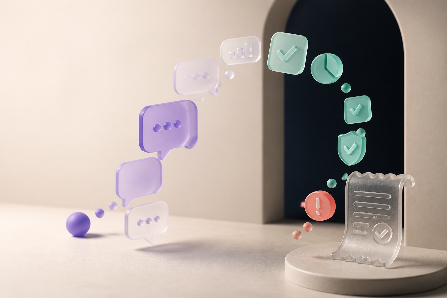Tactile message forms moving through a verified customer loop